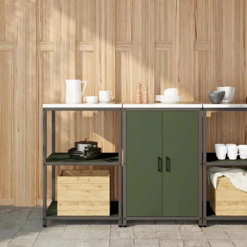 vidaXL Konyhai Tároló Készlet ajtóval 2 pcs Olajzöld 120 x 50 x 92 cm