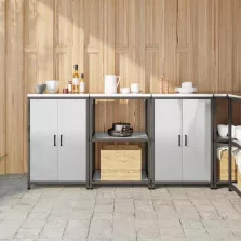   vidaXL Konyhai Tároló Készlet polcokkal 3 pcs Ezüst 180 x 50 x 92 cm