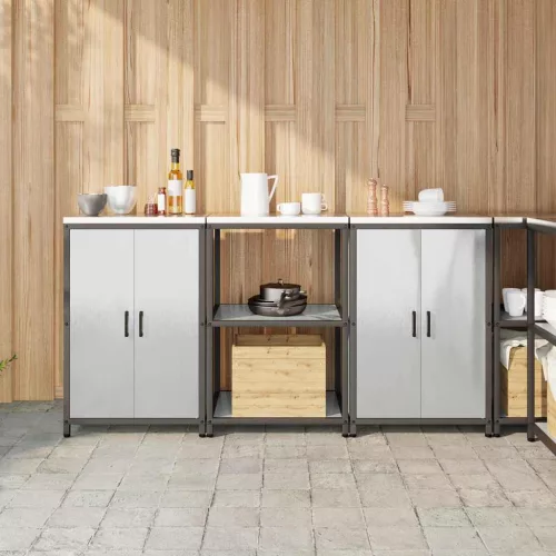 vidaXL Konyhai Tároló Készlet polcokkal 3 pcs Ezüst 180 x 50 x 92 cm