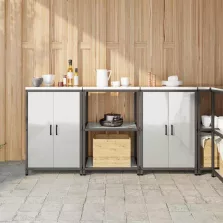   vidaXL Konyhai Tároló Készlet polcokkal 3 pcs Ezüst 180 x 50 x 92 cm