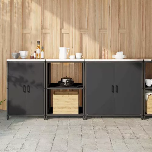 vidaXL Konyhai Tároló Készlet polcokkal 3 pcs Fekete 210 x 50 x 92 cm