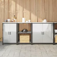   vidaXL Konyhai Tároló Készlet polcokkal 3 pcs Ezüst 210 x 50 x 92 cm