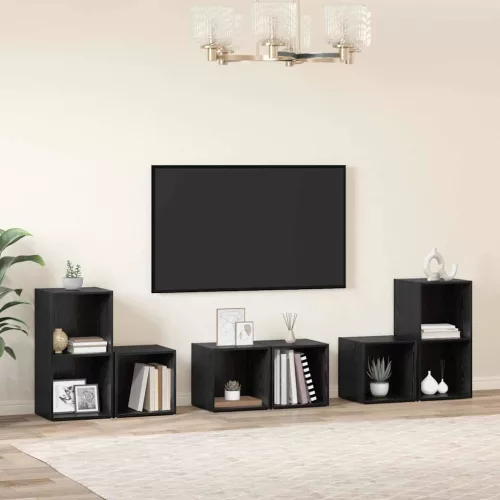 vidaXL TV Szekrény Szett 6 pcs Fekete tölgy 37 x 35 x 72 cm Faanyag