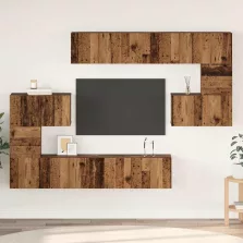   vidaXL TV szekrény garnitúra Falra szerelhető 8 pcs Öreg fa Faanyag
