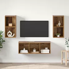   vidaXL TV szekrény garnitúra Falra szerelhető 3 pcs Öreg fa Faanyag