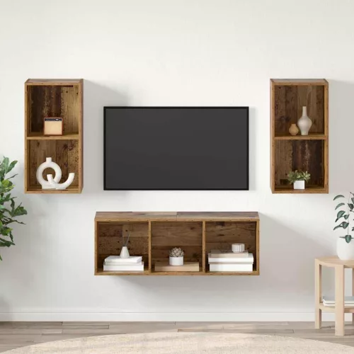 vidaXL TV szekrény garnitúra Falra szerelhető 3 pcs Öreg fa Faanyag