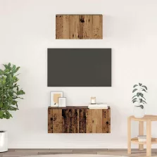   vidaXL TV szekrény garnitúra Falra szerelhető 2 pcs Öreg fa Faanyag