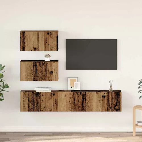 vidaXL TV szekrény garnitúra Falra szerelhető 4 pcs Öreg fa Faanyag