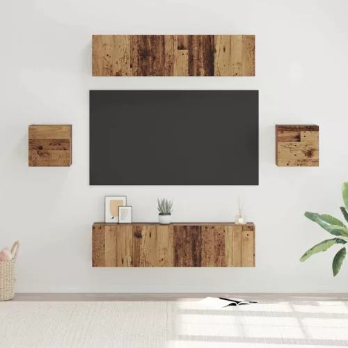 vidaXL TV szekrény garnitúra Falra szerelhető 6 pcs Öreg fa Faanyag