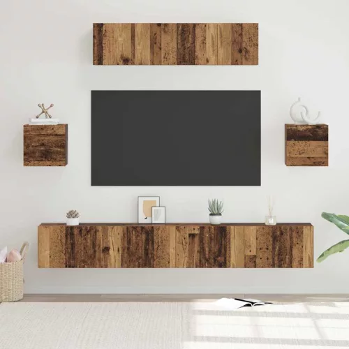 vidaXL TV szekrény garnitúra Falra szerelhető 7 pcs Öreg fa Faanyag