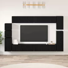 vidaXL TV szekrény garnitúra 9 pcs Fekete tölgy Faanyag