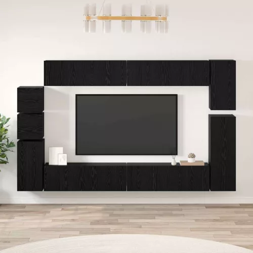 vidaXL TV szekrény garnitúra 9 pcs Fekete tölgy Faanyag