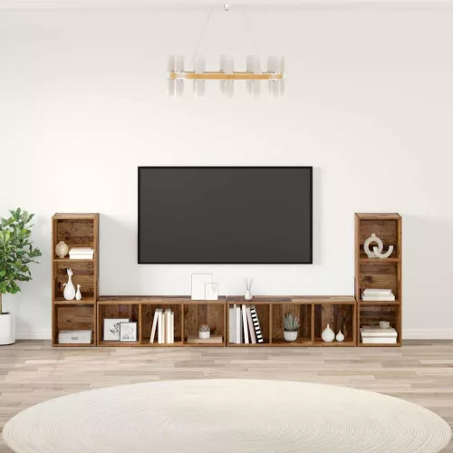 vidaXL TV szekrény 4 pcs Régi fa 37 x 35 x 107.5 cm Műanyag Fa