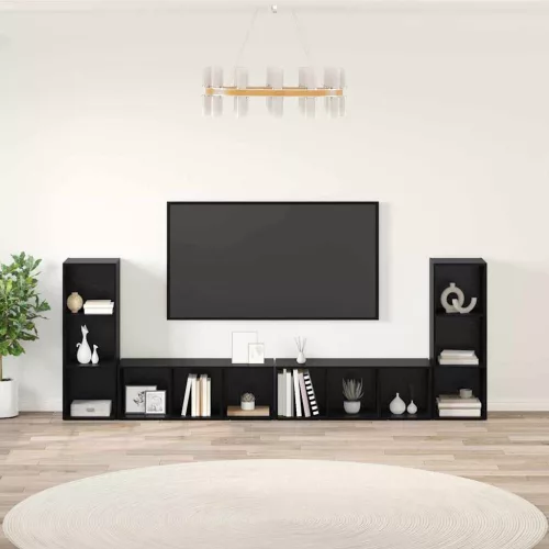 vidaXL TV szekrény 4 pcs Musta tammi 37 x 35 x 107.5 cm Műanyag Fa