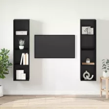 vidaXL TV szekrény 2 pcs Fekete 37 x 37 x 142.5 cm Faanyag
