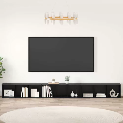 vidaXL TV szekrény 3 pcs Musta tammi 37 x 35 x 107.5 cm Műanyag Fa