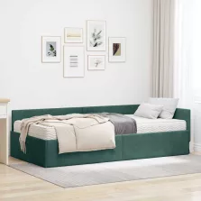   vidaXL Sarok Ágykeret Matraccal Egyéb fejtámlával 2 pcs Zöld Bársony