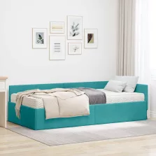   vidaXL Sarok Ágykeret Matraccal Egyéb fejtámlával 2 pcs Zöld Bársony