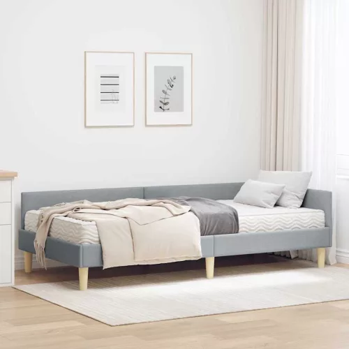 vidaXL Sarok Ágykeret Matraccal matracmal 2 pcs Világosszürke szövet