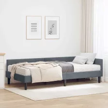   vidaXL Sarok Ágykeret Matraccal Egyéb fejtámlával 2 pcs Szürke Bársony