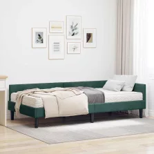   vidaXL Sarok Ágykeret Matraccal Egyéb fejtámlával 2 pcs Zöld Bársony