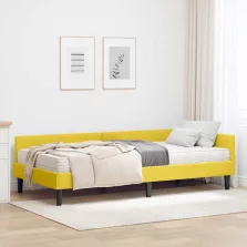   vidaXL Sarok Ágykeret Matraccal Egyéb fejtámlával 2 pcs Sárga Bársony