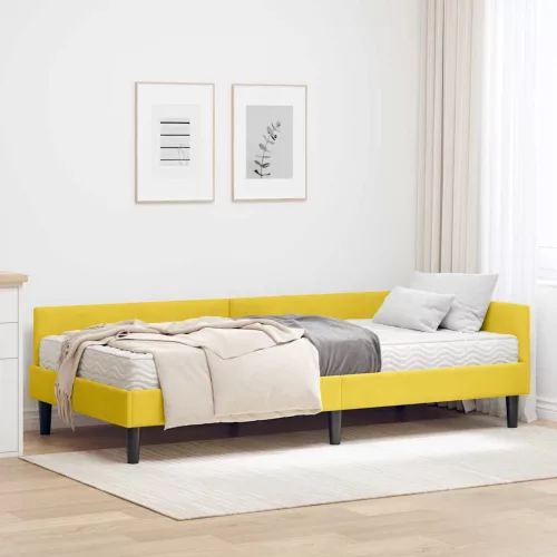 vidaXL Sarok Ágykeret Matraccal Egyéb fejtámlával 2 pcs Sárga Bársony