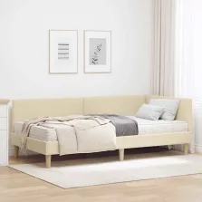  vidaXL Sarok Ágykeret Matraccal Egyéb fejtámlával 2 pcs Krém szövet