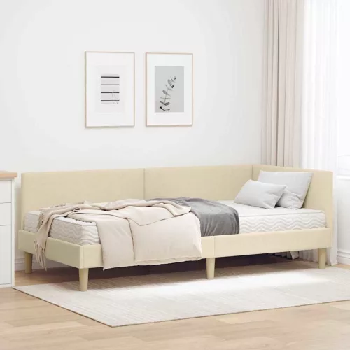 vidaXL Sarok Ágykeret Matraccal Egyéb fejtámlával 2 pcs Krém szövet