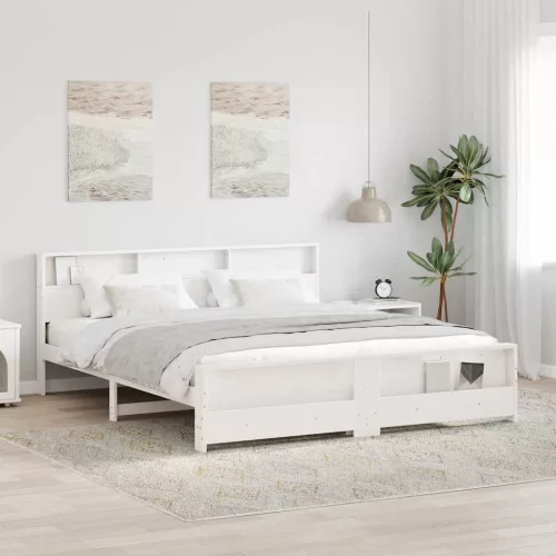 vidaXL Ágykeret fejtámlával Fehér 180 x 200 cm Faanyag