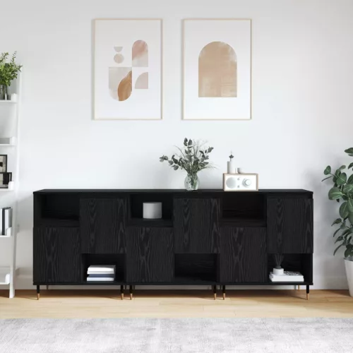 vidaXL Oldalszekrények 3 pcs Fekete tölgy