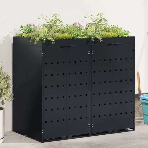 vidaXL Gurulós kuka tároló 2 kukához Fekete 136 x 77,5 x 121,5 cm