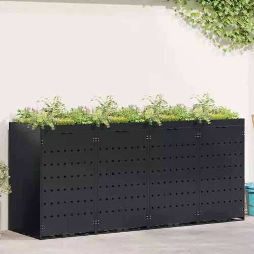 vidaXL Gurulós kuka tároló 4 kukához Fekete 272 x 77,5 x 121,5 cm