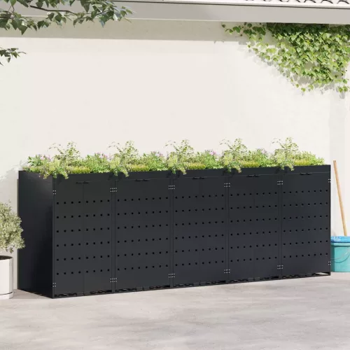 vidaXL Gurulós kuka tároló 5 kukához Fekete 340 x 77,5 x 121,5 cm