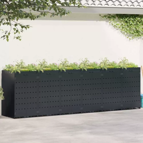 vidaXL Gurulós kuka tároló 6 kukához Fekete 408 x 77,5 x 121,5 cm