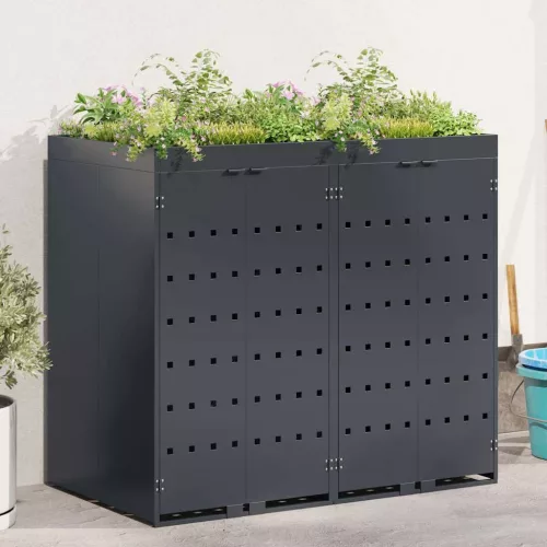 vidaXL Gurulós kuka tároló 2 kukához Antracit 136 x 77,5 x 121,5 cm