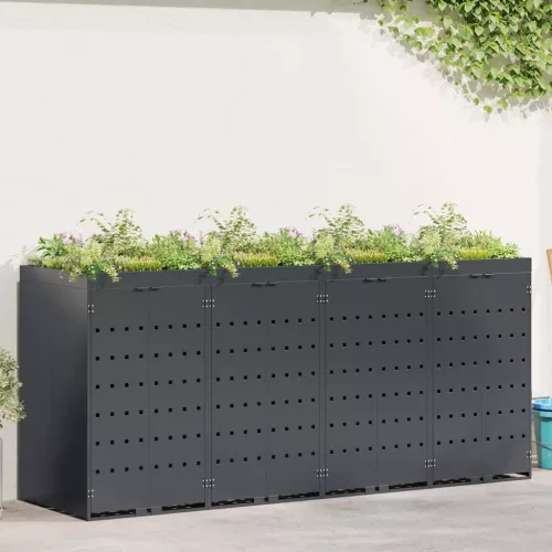 vidaXL Gurulós kuka tároló 4 kukához Antracit 272 x 77,5 x 121,5 cm