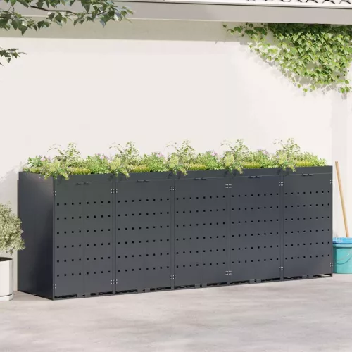 vidaXL Gurulós kuka tároló 5 kukához Antracit 340 x 77,5 x 121,5 cm