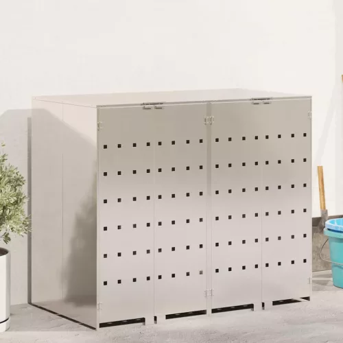 vidaXL Gurulós kuka tároló 3 kukához Ezüst 340 x 77.5 x 115.5 cm
