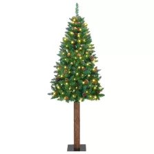   vidaXL Karcsú karácsonyfa 300 LED-del Zöld 180 cm PVC és tömör fenyőfa