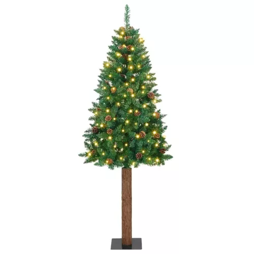 vidaXL Karcsú karácsonyfa 300 LED-del Zöld 180 cm PVC és tömör fenyőfa