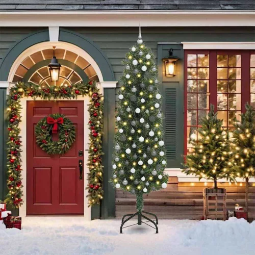 vidaXL Mű karácsonyfa 300 LED-del Zöld 210 cm PVC, acél és műanyag