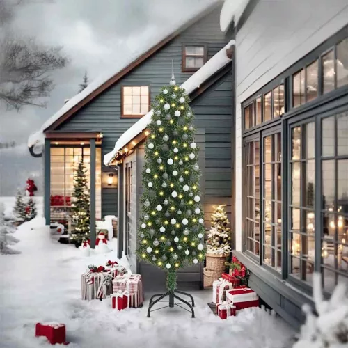 vidaXL Mű karácsonyfa 300 LED-del Zöld 240 cm PVC, acél és műanyag