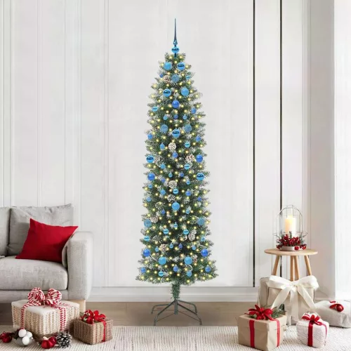 vidaXL Mű Karcsú Karácsonyi Fa 300 LED-del Zöld és fehér 210 cm