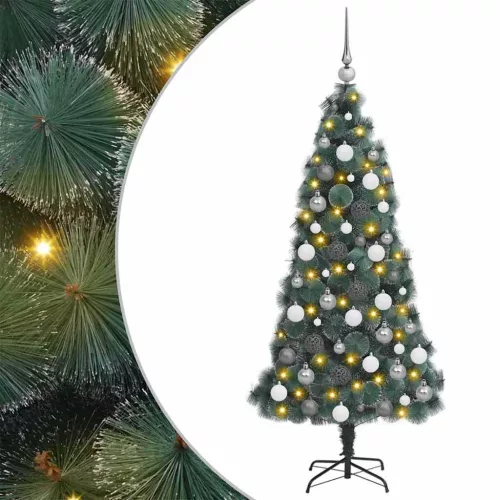 vidaXL Műfenyő előre világítva gömbökkel 300 LED-del Zöld 180 cm PET