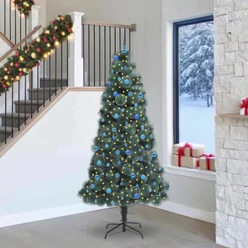 vidaXL Műfenyő előre világítós karácsonyfakészlet gömbökkel 240 cm