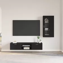   vidaXL TV szekrény garnitúra fiókkal polcokkal ajtóval Fekete Faanyag