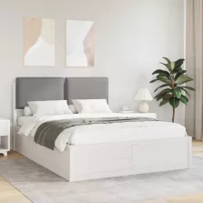   vidaXL Ágykeret Kárpitozott Fejtámlával Világosszürke 135 x 190 cm