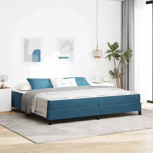 vidaXL Boxrugós ágy matracmal Sötét kék 200 x 220 cm szövet