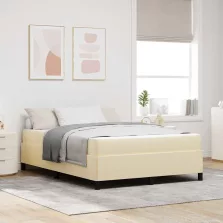 vidaXL Boxrugós ágy matracmal Krém 140 x 190 cm szövet